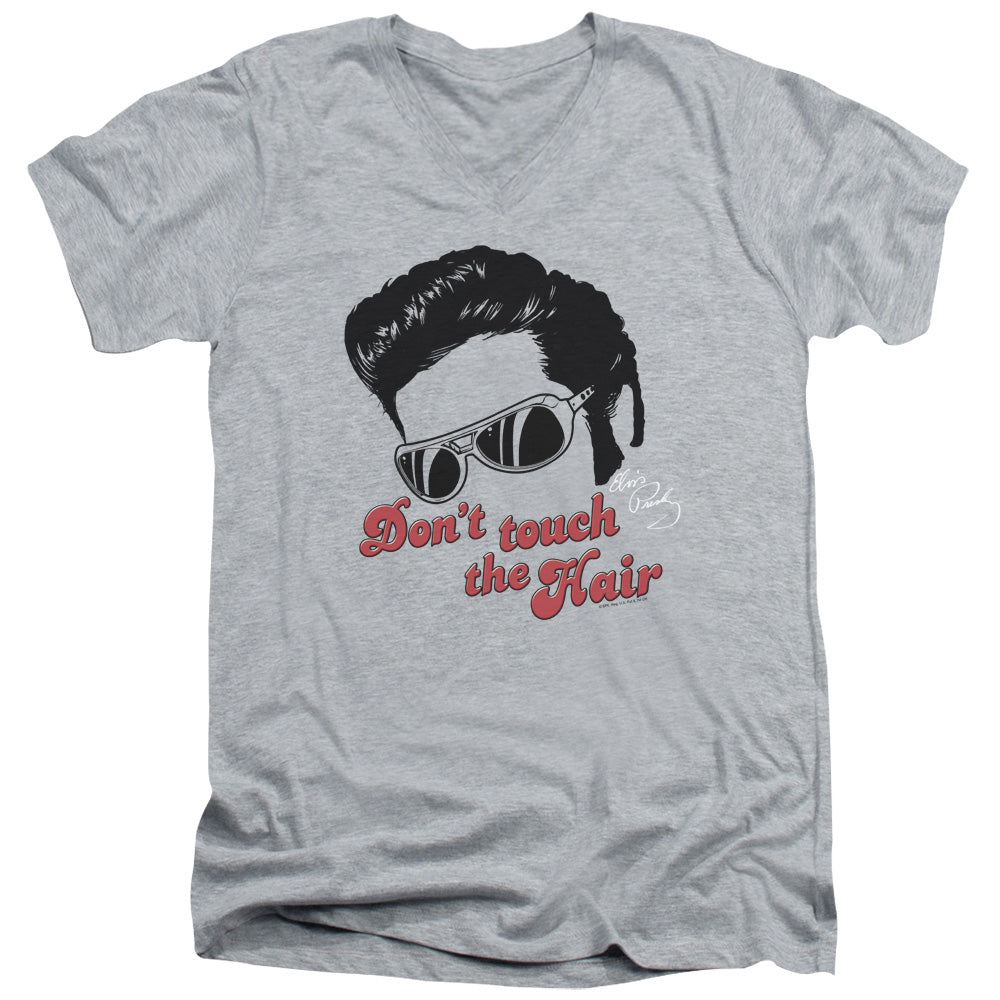 AN OFFCIALLY LICENSED ELVIS PRESLEY DONT TOUCH THE HAIR 2 MEN'S V-NECK T-SHIRT ATHLETIC HEATHER