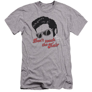 AN OFFCIALLY LICENSED ELVIS PRESLEY DONT TOUCH THE HAIR 2 MEN'S PREMIUM SLIM FIT T-SHIRT ATHLETIC HEATHER