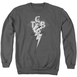 AN OFFCIALLY LICENSED ELVIS PRESLEY TCB ORNATE ADULT UNISEX CREWNECK SWEATSHIRT CHARCOAL