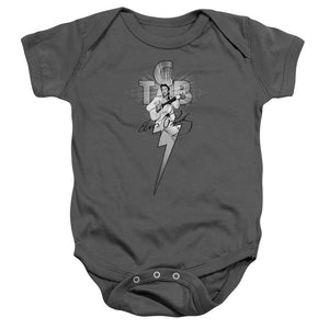 AN OFFCIALLY LICENSED ELVIS PRESLEY TCB ORNATE BABY BODYSUIT CHARCOAL