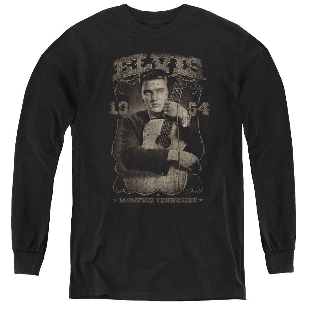AN OFFCIALLY LICENSED ELVIS PRESLEY 1954 YOUTH LONG SLEEVE T-SHIRT BLACK