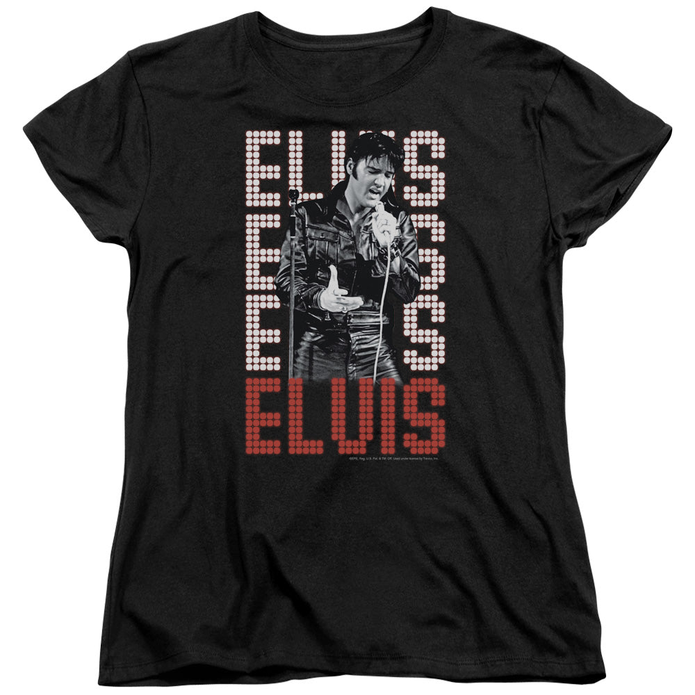 AN OFFCIALLY LICENSED ELVIS PRESLEY 1968 WOMEN'S REGULAR FIT T-SHIRT BLACK