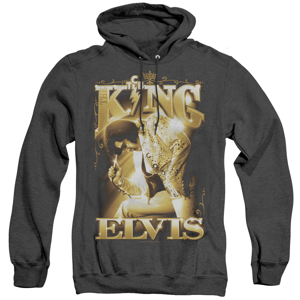 AN OFFCIALLY LICENSED ELVIS PRESLEY THE KING ADULT UNISEX HEATHER PULLOVER HOODIE BLACK