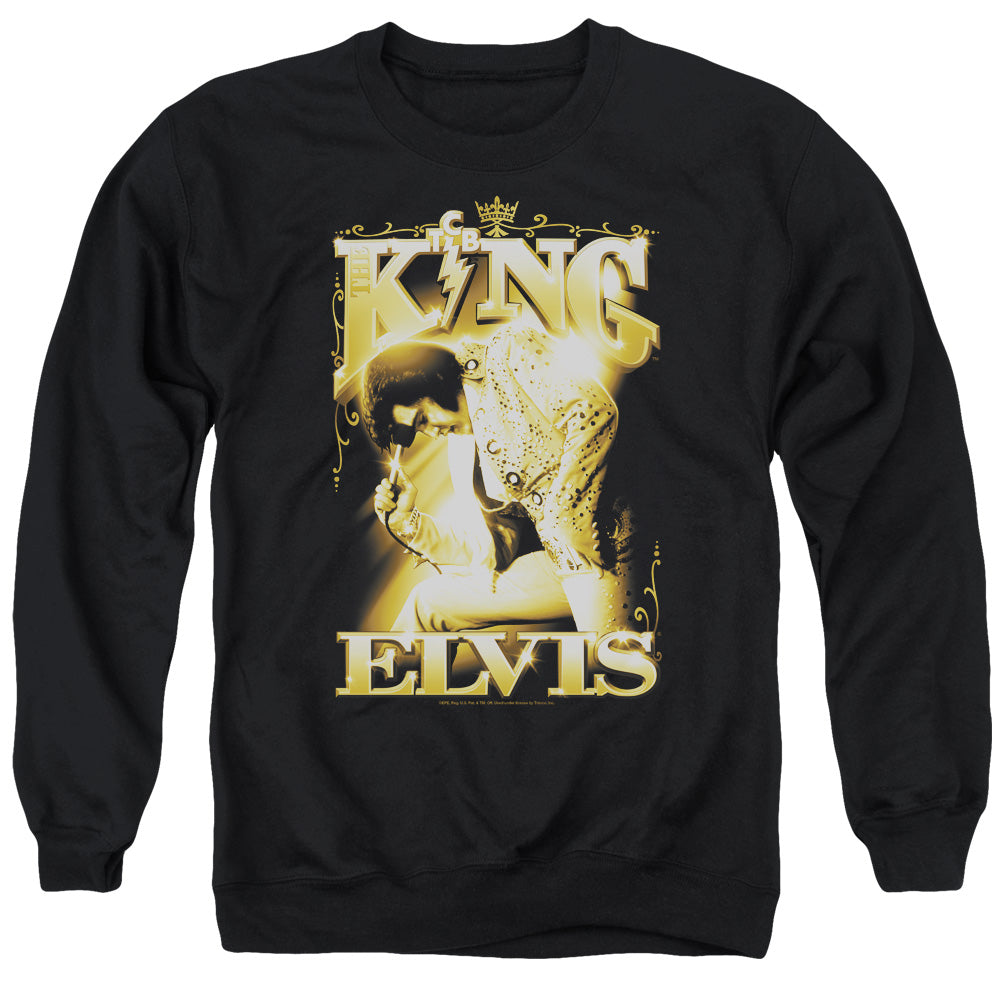 AN OFFCIALLY LICENSED ELVIS PRESLEY THE KING ADULT UNISEX CREWNECK SWEATSHIRT BLACK