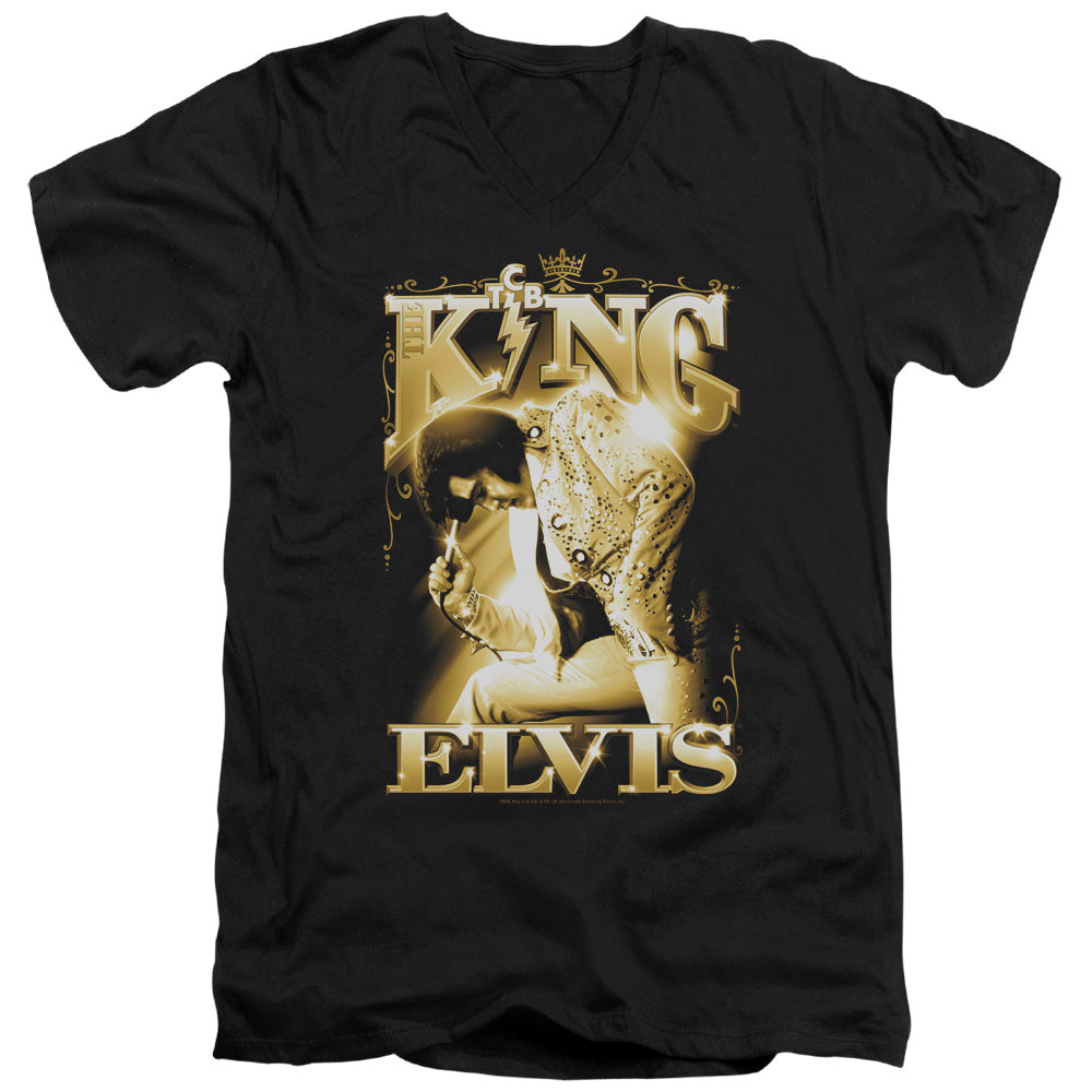 AN OFFCIALLY LICENSED ELVIS PRESLEY THE KING MEN'S V-NECK T-SHIRT BLACK