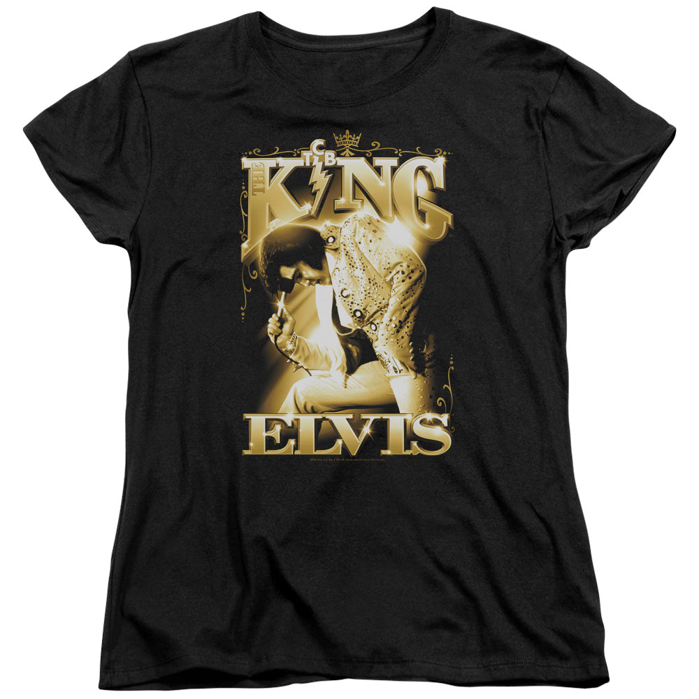 AN OFFCIALLY LICENSED ELVIS PRESLEY THE KING WOMEN'S REGULAR FIT T-SHIRT BLACK