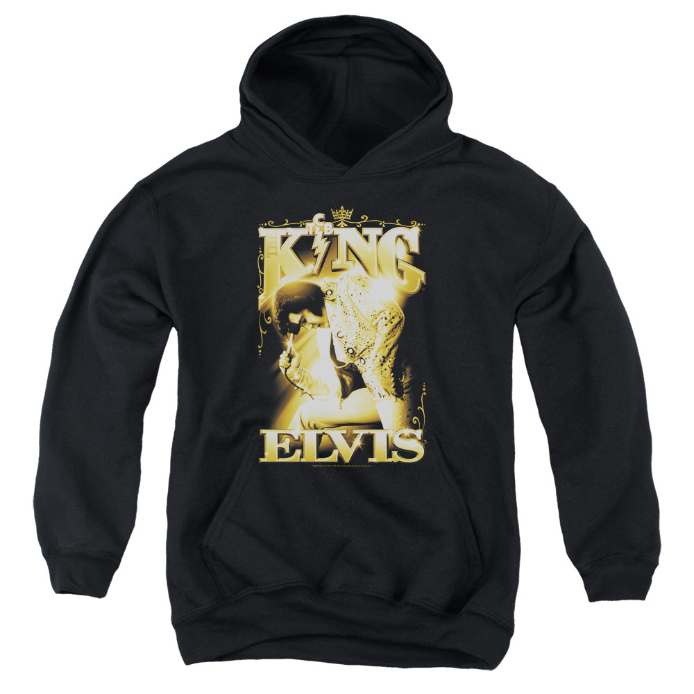 AN OFFCIALLY LICENSED ELVIS PRESLEY THE KING YOUTH HOODIE BLACK