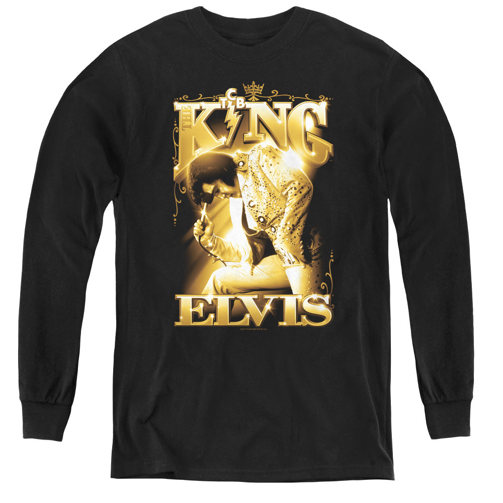 AN OFFCIALLY LICENSED ELVIS PRESLEY THE KING YOUTH LONG SLEEVE T-SHIRT BLACK