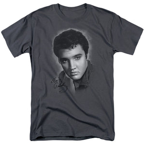 AN OFFCIALLY LICENSED ELVIS PRESLEY GREY PORTRAIT MEN'S REGULAR FIT T-SHIRT CHARCOAL