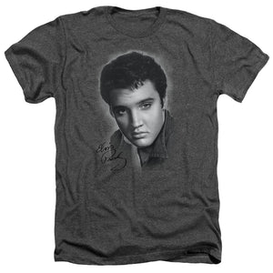 AN OFFCIALLY LICENSED ELVIS PRESLEY GREY PORTRAIT MEN'S HEATHER T-SHIRT CHARCOAL