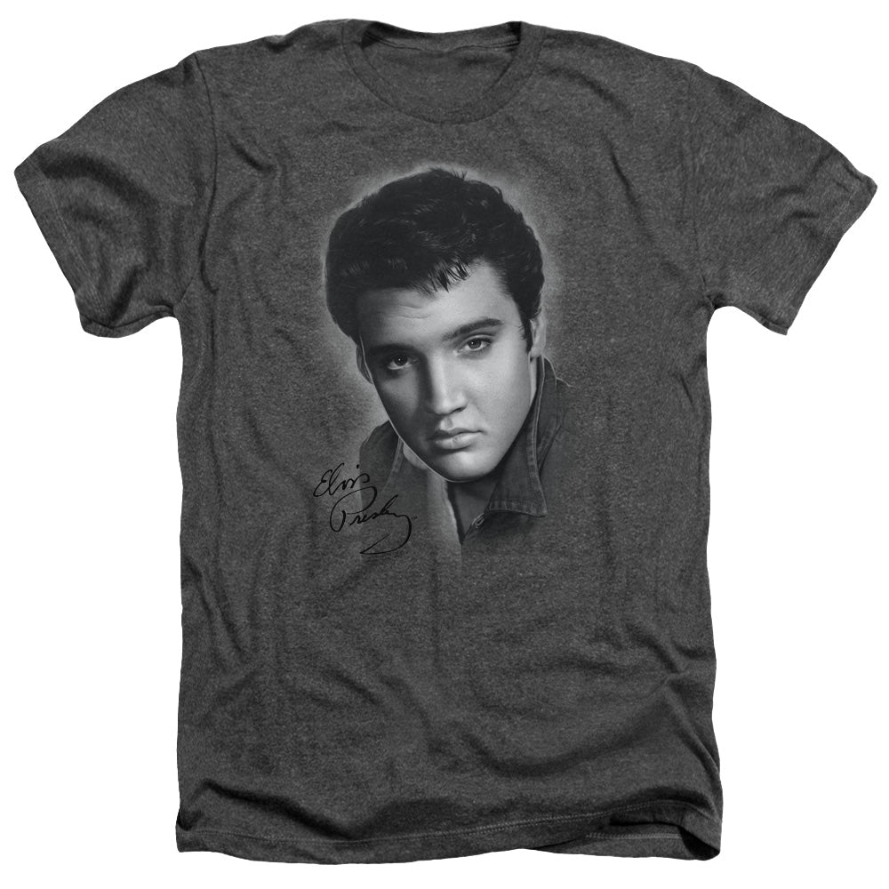 AN OFFCIALLY LICENSED ELVIS PRESLEY GREY PORTRAIT MEN'S HEATHER T-SHIRT CHARCOAL
