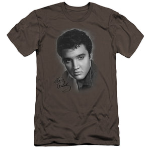 AN OFFCIALLY LICENSED ELVIS PRESLEY GREY PORTRAIT MEN'S PREMIUM SLIM FIT T-SHIRT CHARCOAL