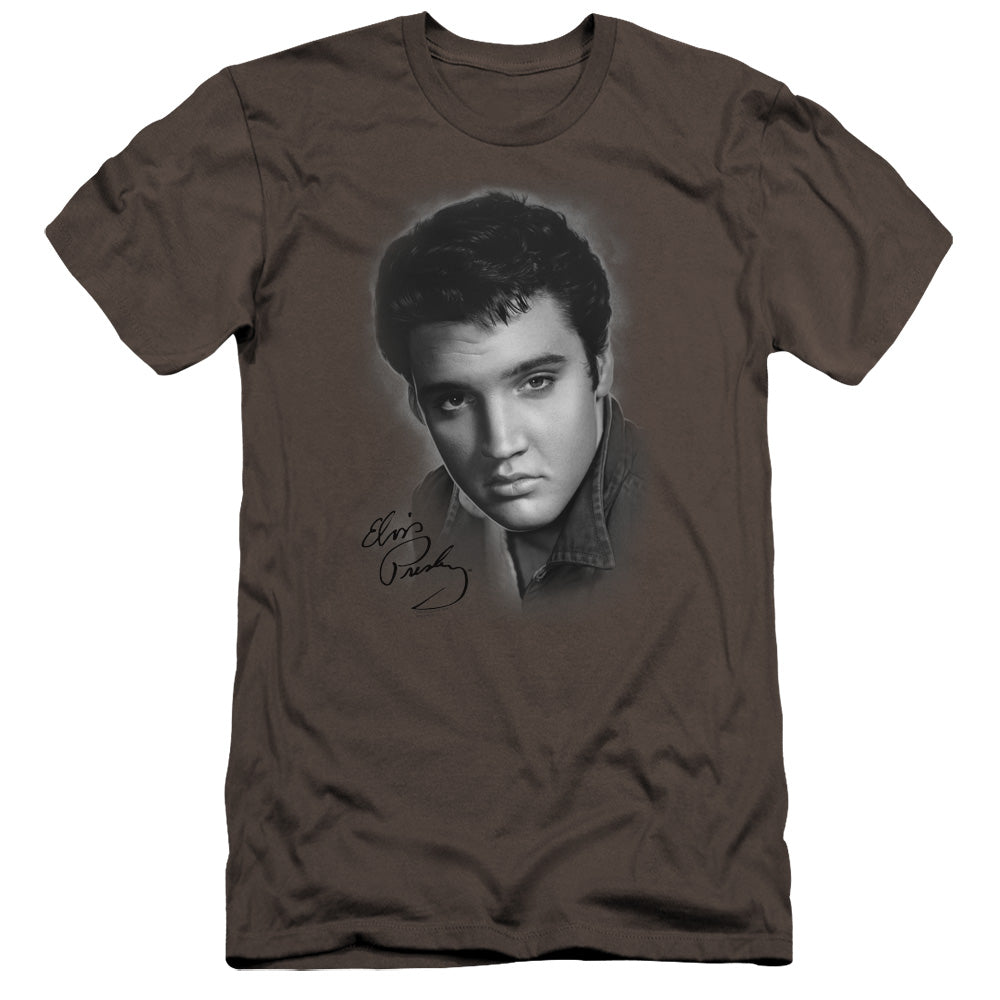 AN OFFCIALLY LICENSED ELVIS PRESLEY GREY PORTRAIT MEN'S PREMIUM SLIM FIT T-SHIRT CHARCOAL