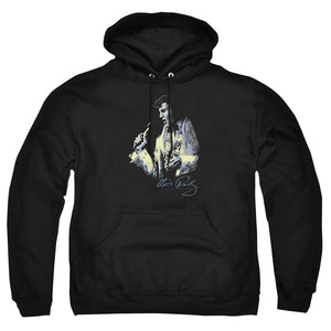 AN OFFCIALLY LICENSED ELVIS PRESLEY PAINTED KING ADULT UNISEX PULLOVER HOODIE BLACK
