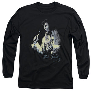 AN OFFCIALLY LICENSED ELVIS PRESLEY PAINTED KING MEN'S LONG SLEEVE T-SHIRT BLACK