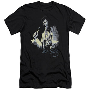 AN OFFCIALLY LICENSED ELVIS PRESLEY PAINTED KING MEN'S PREMIUM SLIM FIT T-SHIRT BLACK