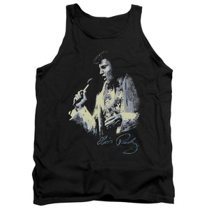 AN OFFCIALLY LICENSED ELVIS PRESLEY PAINTED KING ADULT UNISEX TANK TOP BLACK