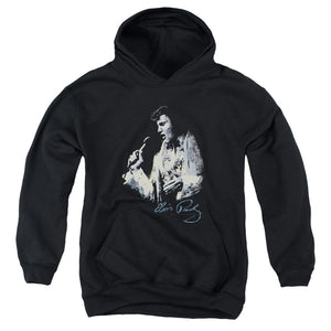 AN OFFCIALLY LICENSED ELVIS PRESLEY PAINTED KING YOUTH HOODIE BLACK