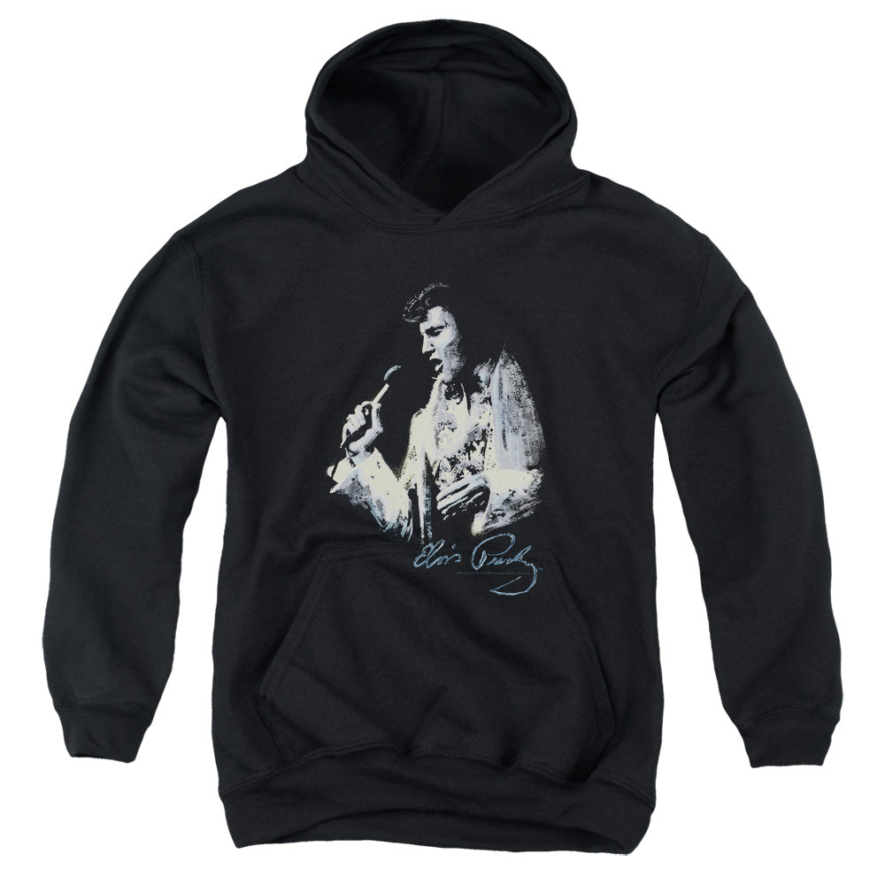 AN OFFCIALLY LICENSED ELVIS PRESLEY PAINTED KING YOUTH HOODIE BLACK