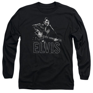 AN OFFCIALLY LICENSED ELVIS PRESLEY GUITAR IN HAND MEN'S LONG SLEEVE T-SHIRT BLACK