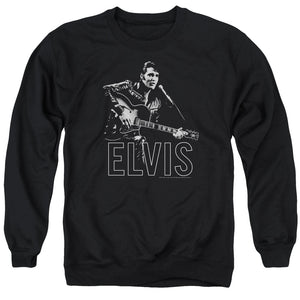 AN OFFCIALLY LICENSED ELVIS PRESLEY GUITAR IN HAND ADULT UNISEX CREWNECK SWEATSHIRT BLACK