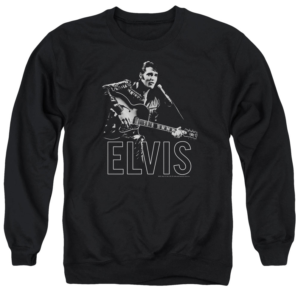 AN OFFCIALLY LICENSED ELVIS PRESLEY GUITAR IN HAND ADULT UNISEX CREWNECK SWEATSHIRT BLACK