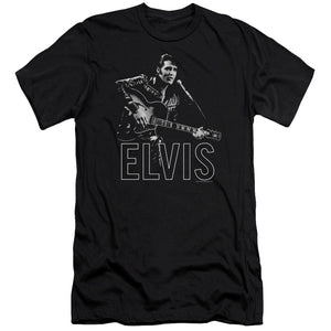 AN OFFCIALLY LICENSED ELVIS PRESLEY GUITAR IN HAND MEN'S PREMIUM SLIM FIT T-SHIRT BLACK