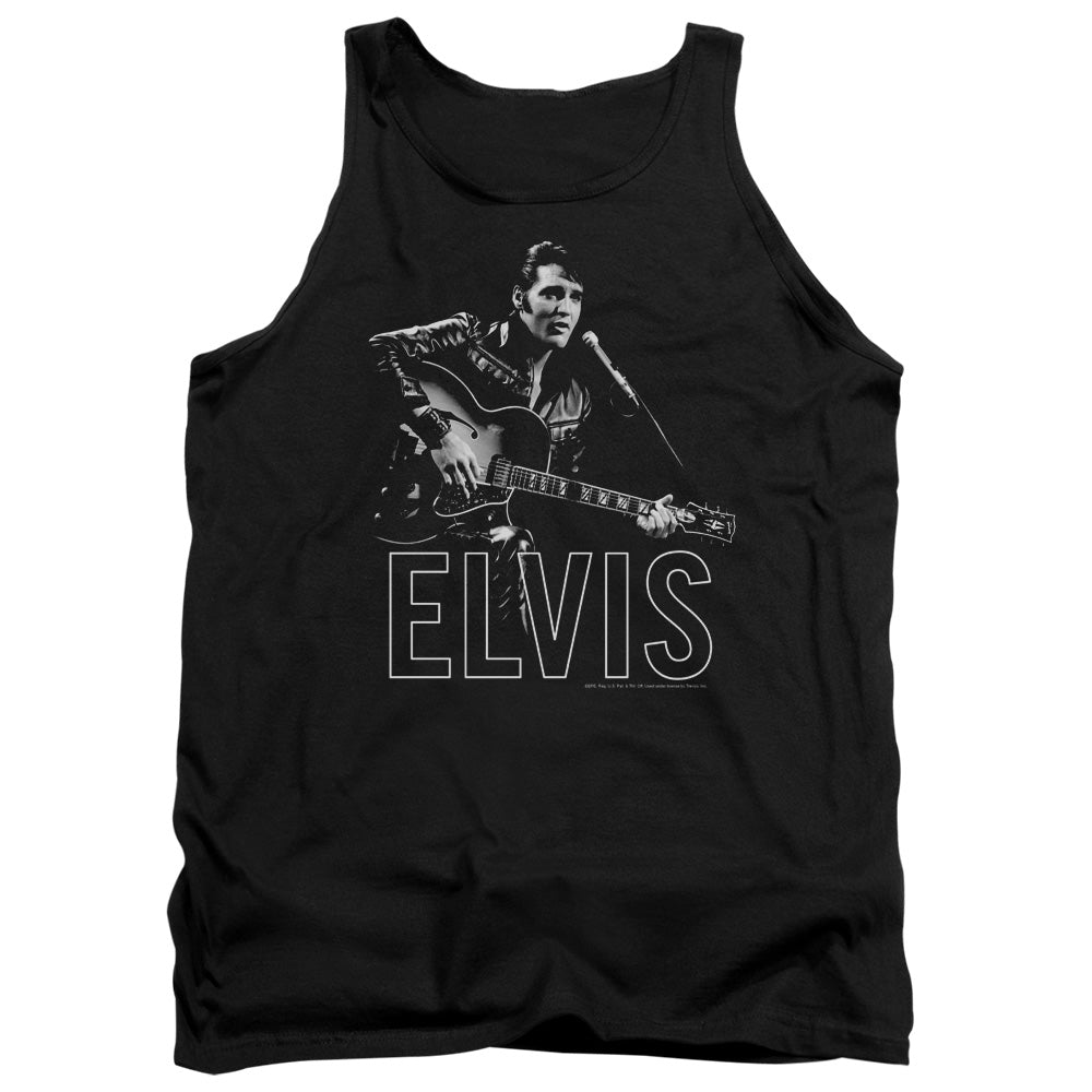 AN OFFCIALLY LICENSED ELVIS PRESLEY GUITAR IN HAND ADULT UNISEX TANK TOP BLACK