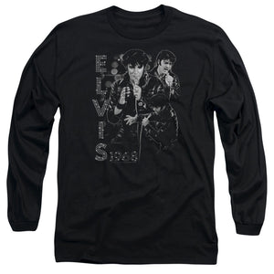 AN OFFCIALLY LICENSED ELVIS PRESLEY LEATHERED MEN'S LONG SLEEVE T-SHIRT BLACK