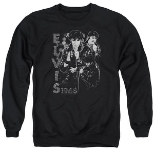 AN OFFCIALLY LICENSED ELVIS PRESLEY LEATHERED ADULT UNISEX CREWNECK SWEATSHIRT BLACK