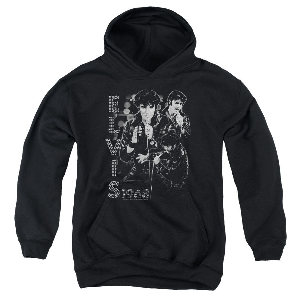 AN OFFCIALLY LICENSED ELVIS PRESLEY LEATHERED YOUTH HOODIE BLACK