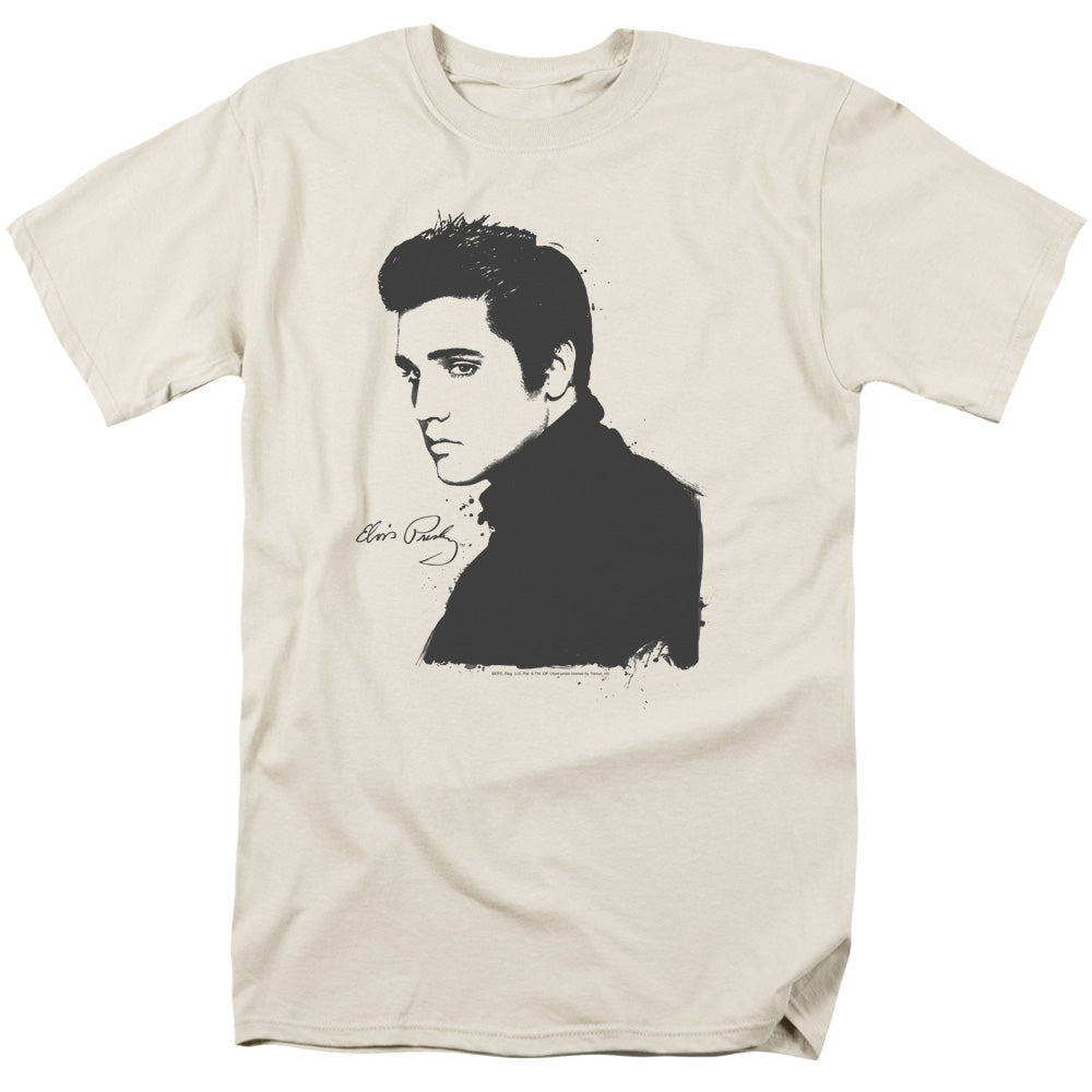 AN OFFCIALLY LICENSED ELVIS PRESLEY BLACK PAINT MEN'S REGULAR FIT T-SHIRT CREAM