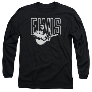 AN OFFCIALLY LICENSED ELVIS PRESLEY WHITE GLOW MEN'S LONG SLEEVE T-SHIRT BLACK