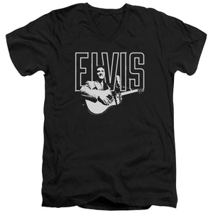 AN OFFCIALLY LICENSED ELVIS PRESLEY WHITE GLOW MEN'S V-NECK T-SHIRT BLACK