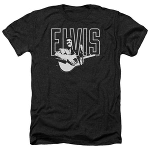 AN OFFCIALLY LICENSED ELVIS PRESLEY WHITE GLOW MEN'S HEATHER T-SHIRT CHARCOAL