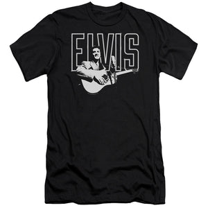 AN OFFCIALLY LICENSED ELVIS PRESLEY WHITE GLOW MEN'S PREMIUM SLIM FIT T-SHIRT BLACK