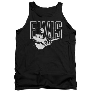 AN OFFCIALLY LICENSED ELVIS PRESLEY WHITE GLOW ADULT UNISEX TANK TOP BLACK