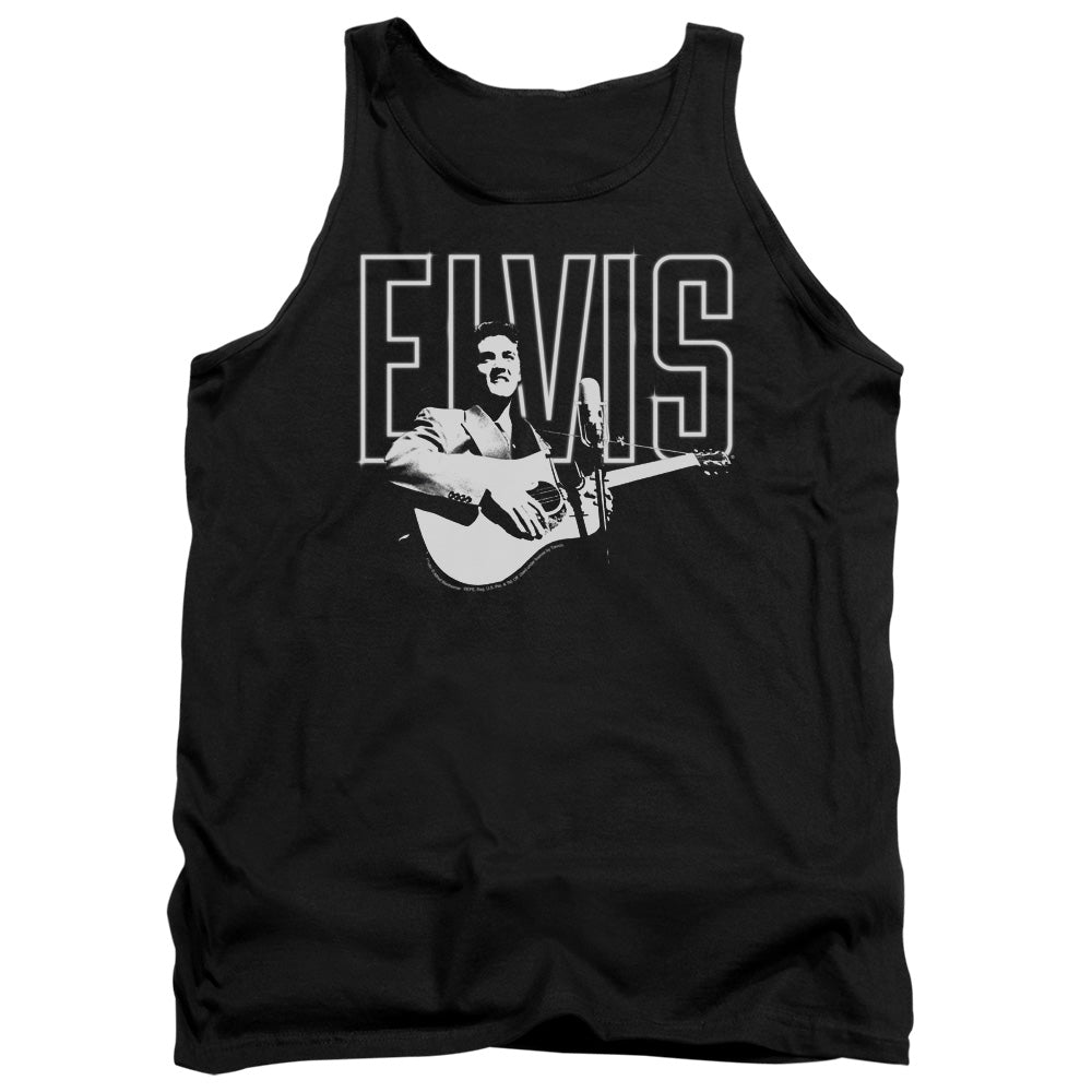 AN OFFCIALLY LICENSED ELVIS PRESLEY WHITE GLOW ADULT UNISEX TANK TOP BLACK