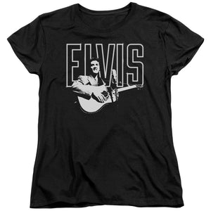 AN OFFCIALLY LICENSED ELVIS PRESLEY WHITE GLOW WOMEN'S REGULAR FIT T-SHIRT BLACK