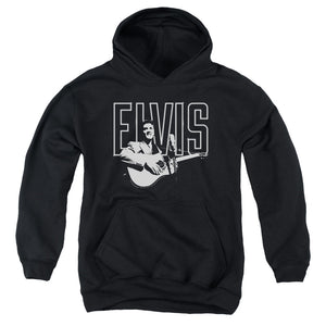 AN OFFCIALLY LICENSED ELVIS PRESLEY WHITE GLOW YOUTH HOODIE BLACK
