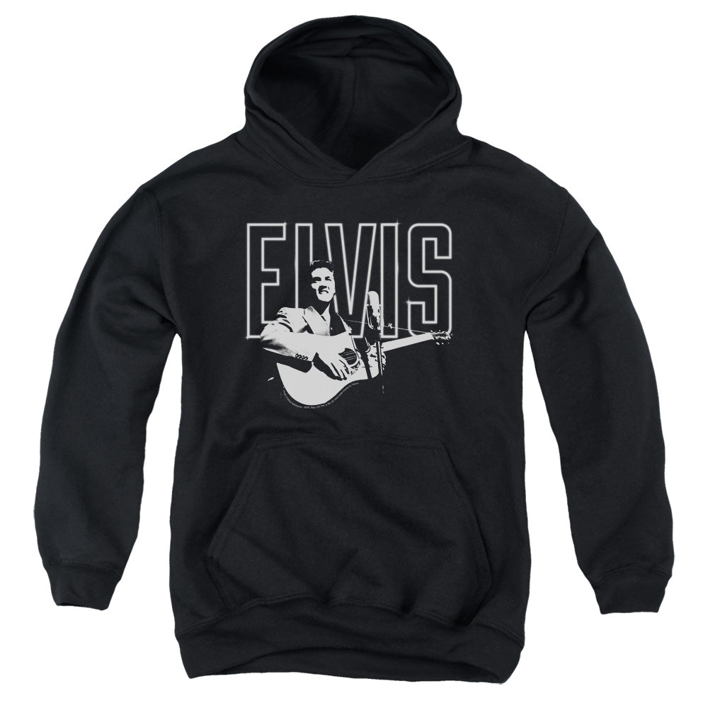 AN OFFCIALLY LICENSED ELVIS PRESLEY WHITE GLOW YOUTH HOODIE BLACK