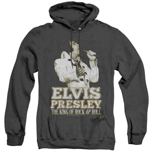 AN OFFCIALLY LICENSED ELVIS PRESLEY GOLDEN ADULT UNISEX HEATHER PULLOVER HOODIE BLACK