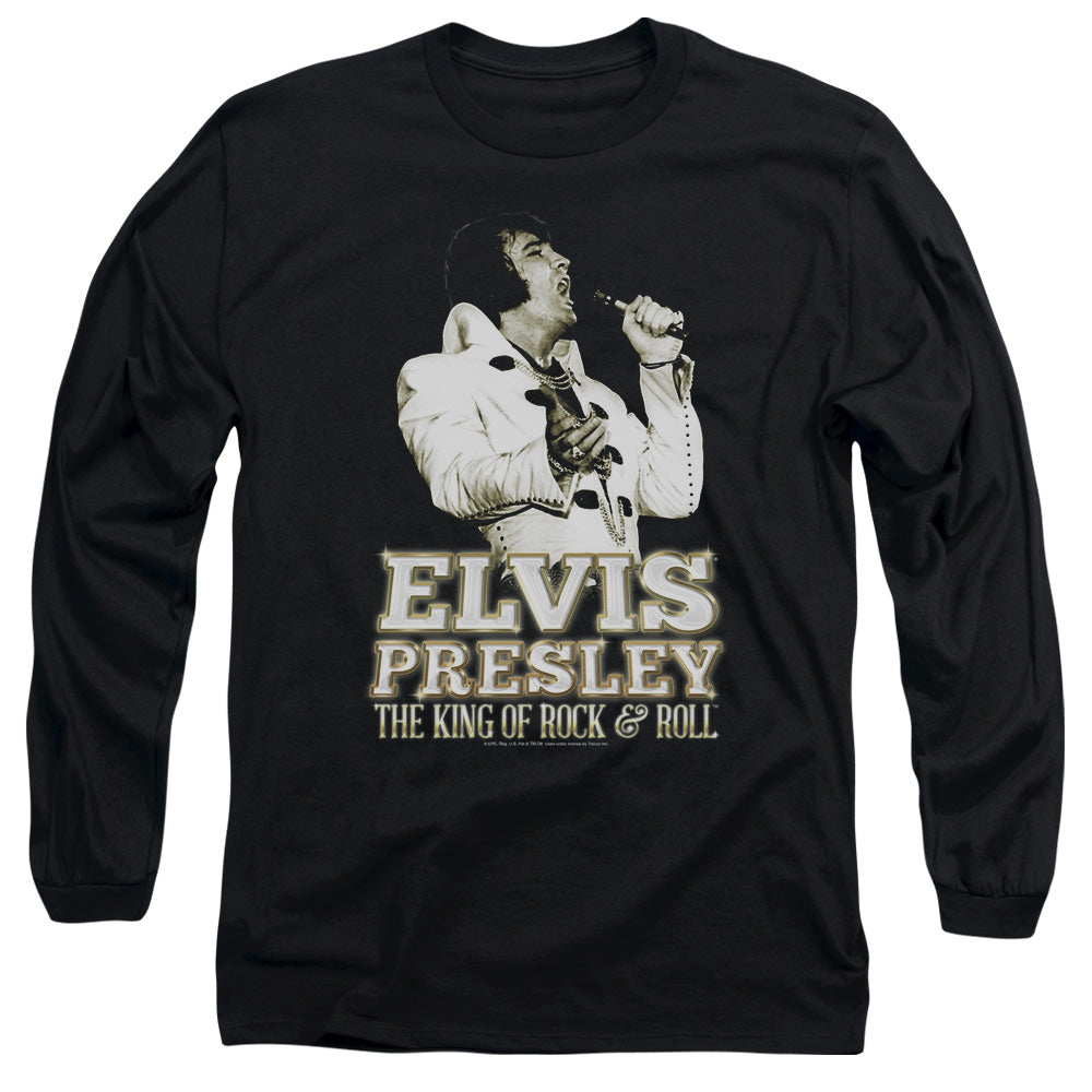 AN OFFCIALLY LICENSED ELVIS PRESLEY GOLDEN MEN'S LONG SLEEVE T-SHIRT BLACK
