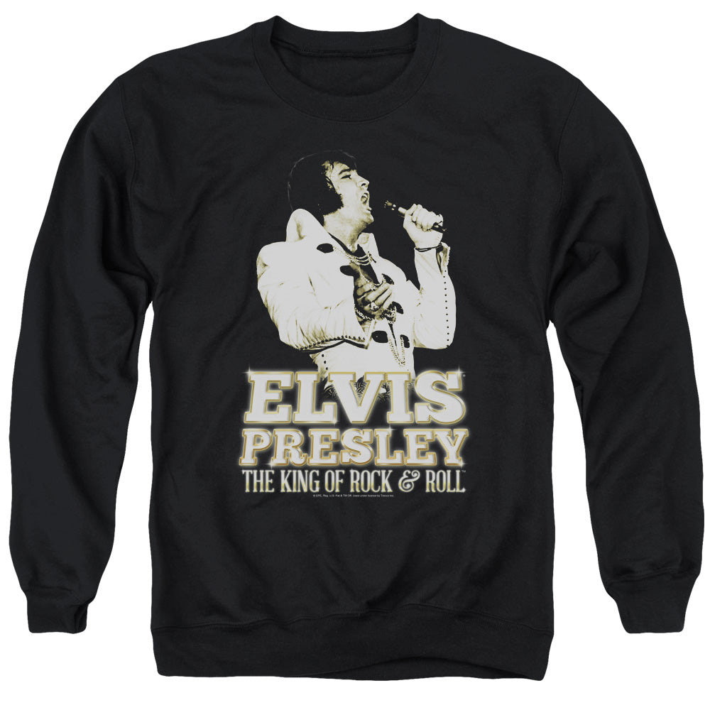 AN OFFCIALLY LICENSED ELVIS PRESLEY GOLDEN ADULT UNISEX CREWNECK SWEATSHIRT BLACK