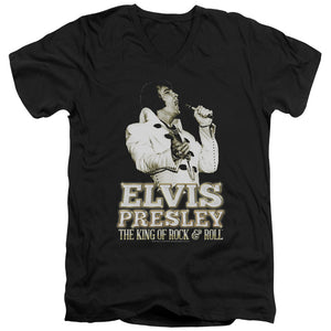 AN OFFCIALLY LICENSED ELVIS PRESLEY GOLDEN MEN'S V-NECK T-SHIRT BLACK