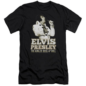 AN OFFCIALLY LICENSED ELVIS PRESLEY GOLDEN MEN'S PREMIUM SLIM FIT T-SHIRT BLACK