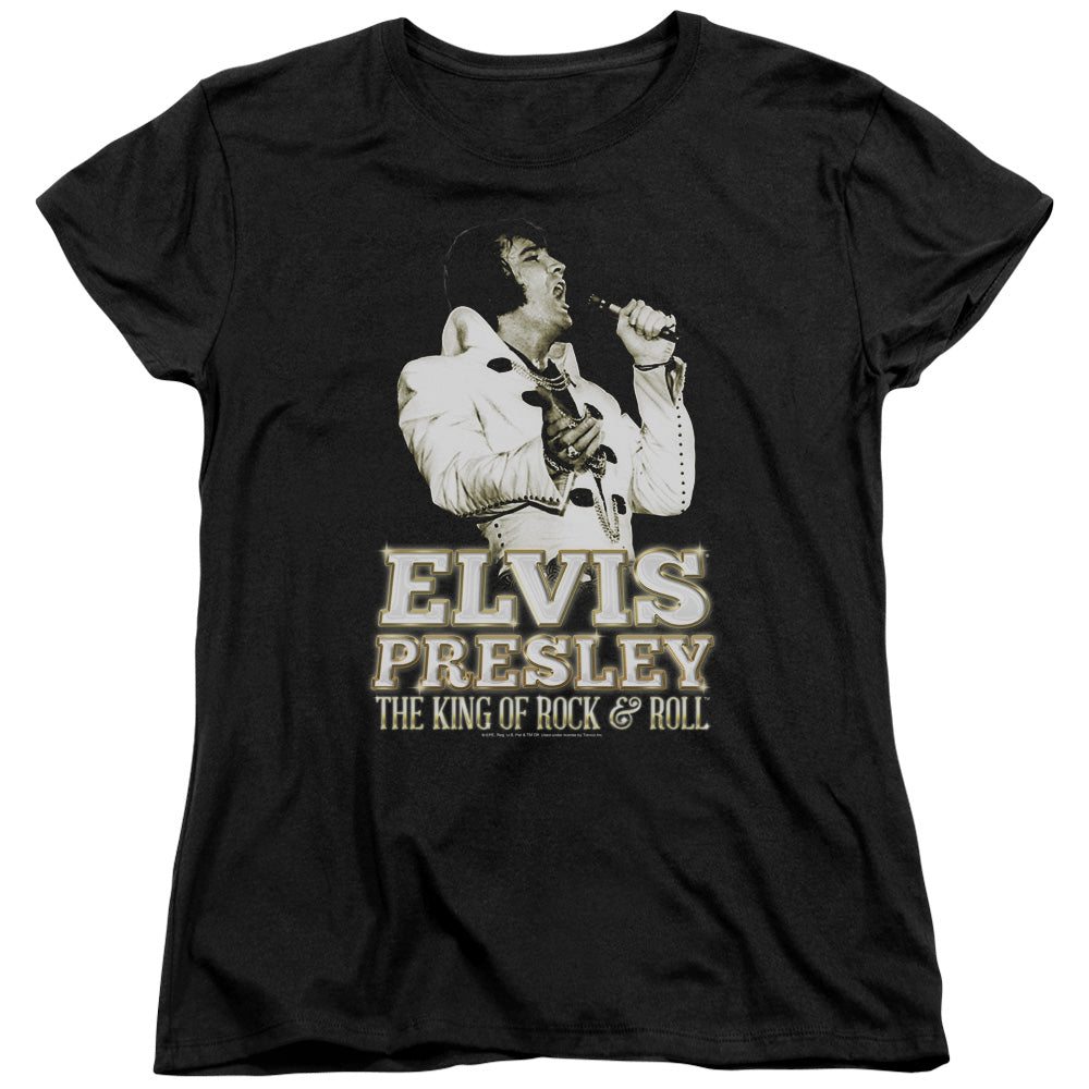 AN OFFCIALLY LICENSED ELVIS PRESLEY GOLDEN WOMEN'S REGULAR FIT T-SHIRT BLACK