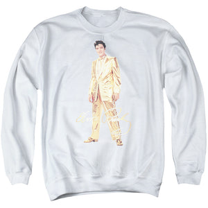 AN OFFCIALLY LICENSED ELVIS PRESLEY GOLD LAME SUIT ADULT UNISEX CREWNECK SWEATSHIRT WHITE