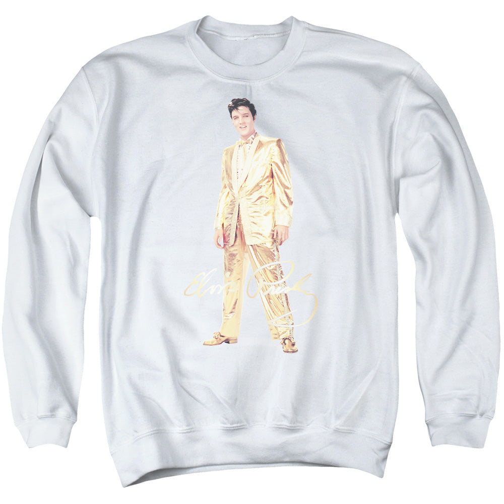 AN OFFCIALLY LICENSED ELVIS PRESLEY GOLD LAME SUIT ADULT UNISEX CREWNECK SWEATSHIRT WHITE
