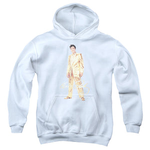 AN OFFCIALLY LICENSED ELVIS PRESLEY GOLD LAME SUIT YOUTH HOODIE WHITE